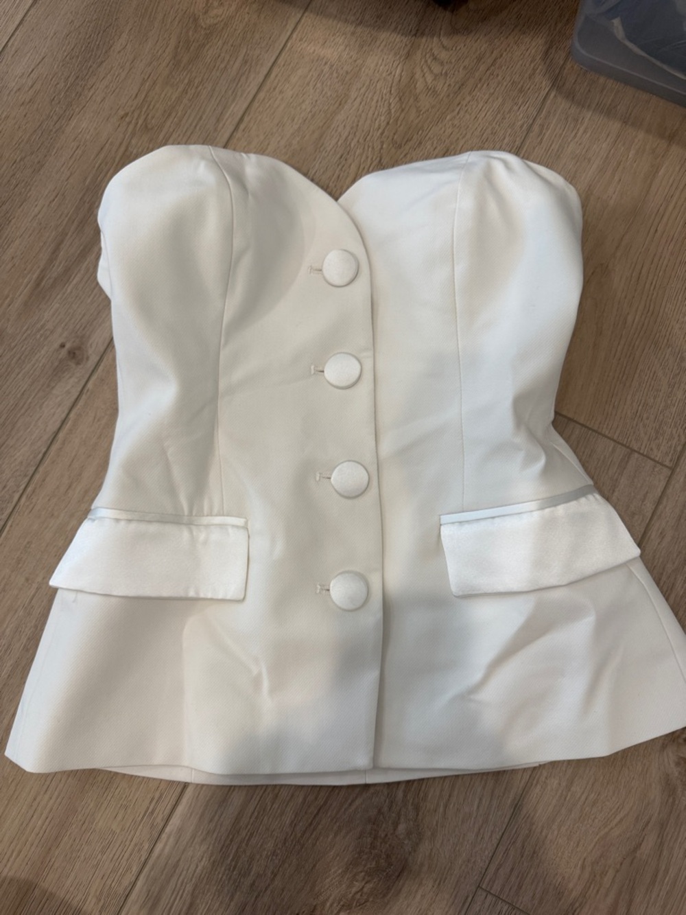 Zara White Strapless Blazer Peplum Bustier Top Size Small